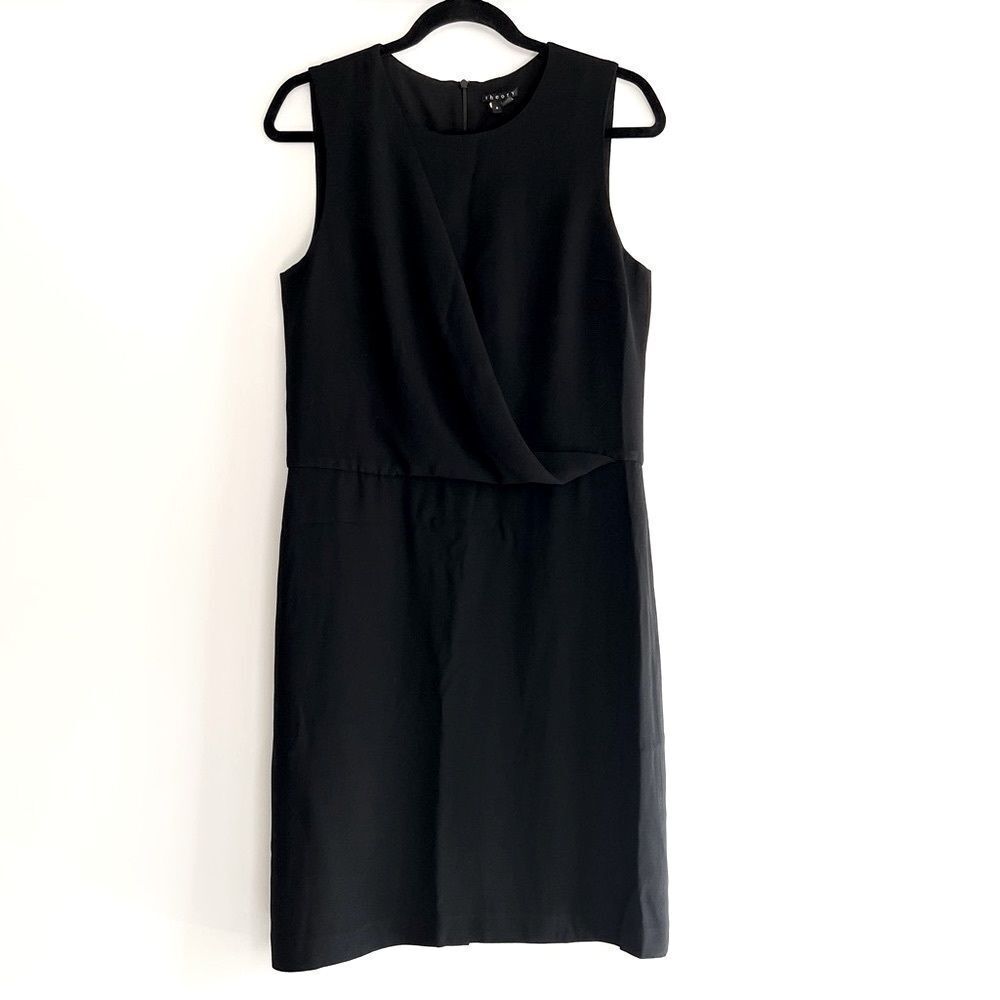 Theory Sleeveless Black Crepe Shift Dress Size 8
